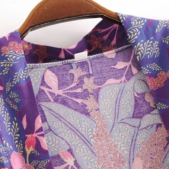Boho Purple Floral Wisteria Kimono Duster Wrap - Picture 8 of 13